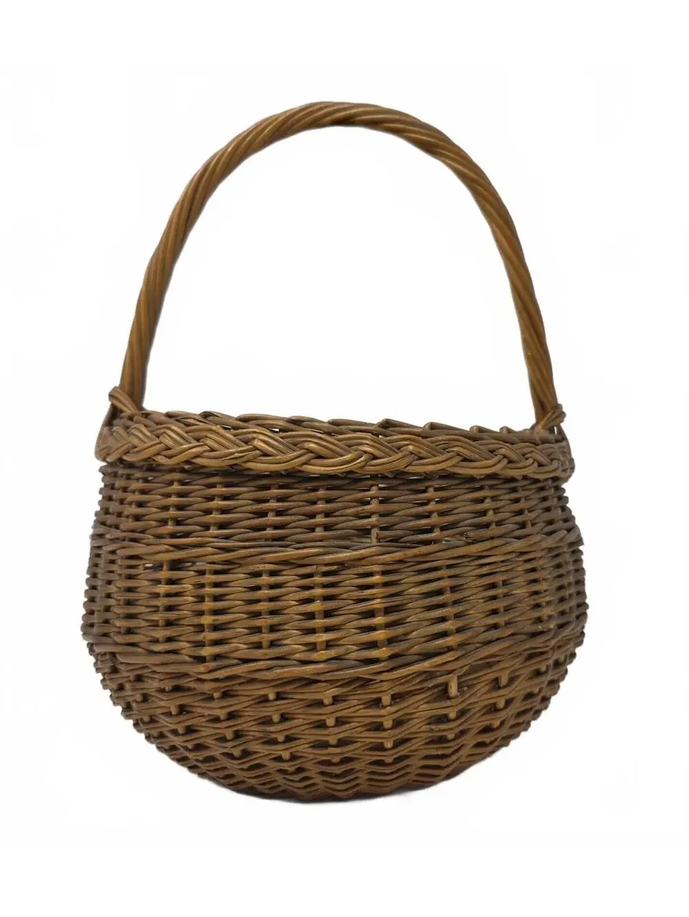 Vintage Handwoven Willow Gathering Basket Round Primitive Farmhouse 12 Inch